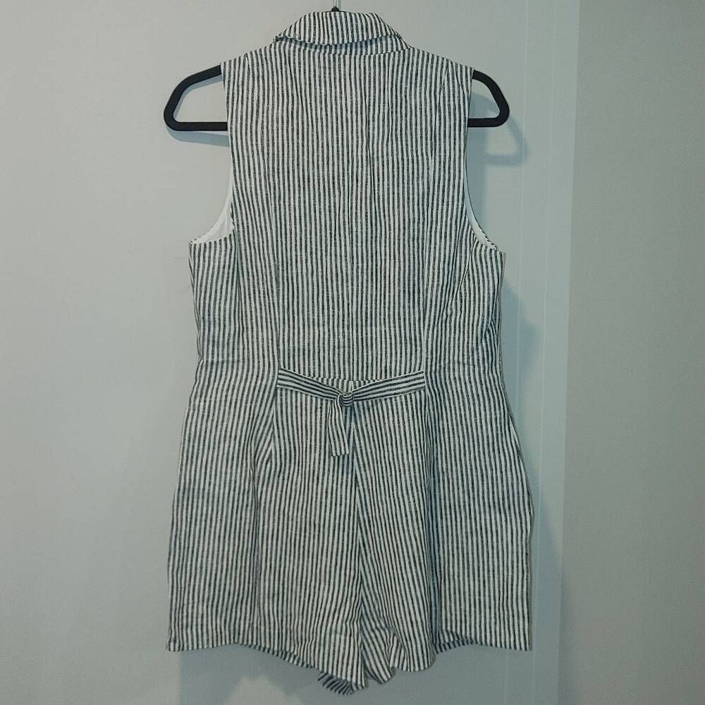 Reformation Women's Striped Sleeveless Leila Linen Romper Blue White Sz 10 - Picture 6 of 11